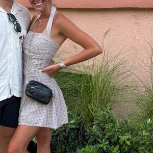 Plaid Halter Dress with Black Crossbody Bag